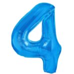 Balon din Folie Metalizata Embo, Figurina Cifra, Tema Aniversare 40 cm, Ambalaj Individual, Pai inclus, Umflare cu Aer sau Heliu, Albastru, Cifra 4