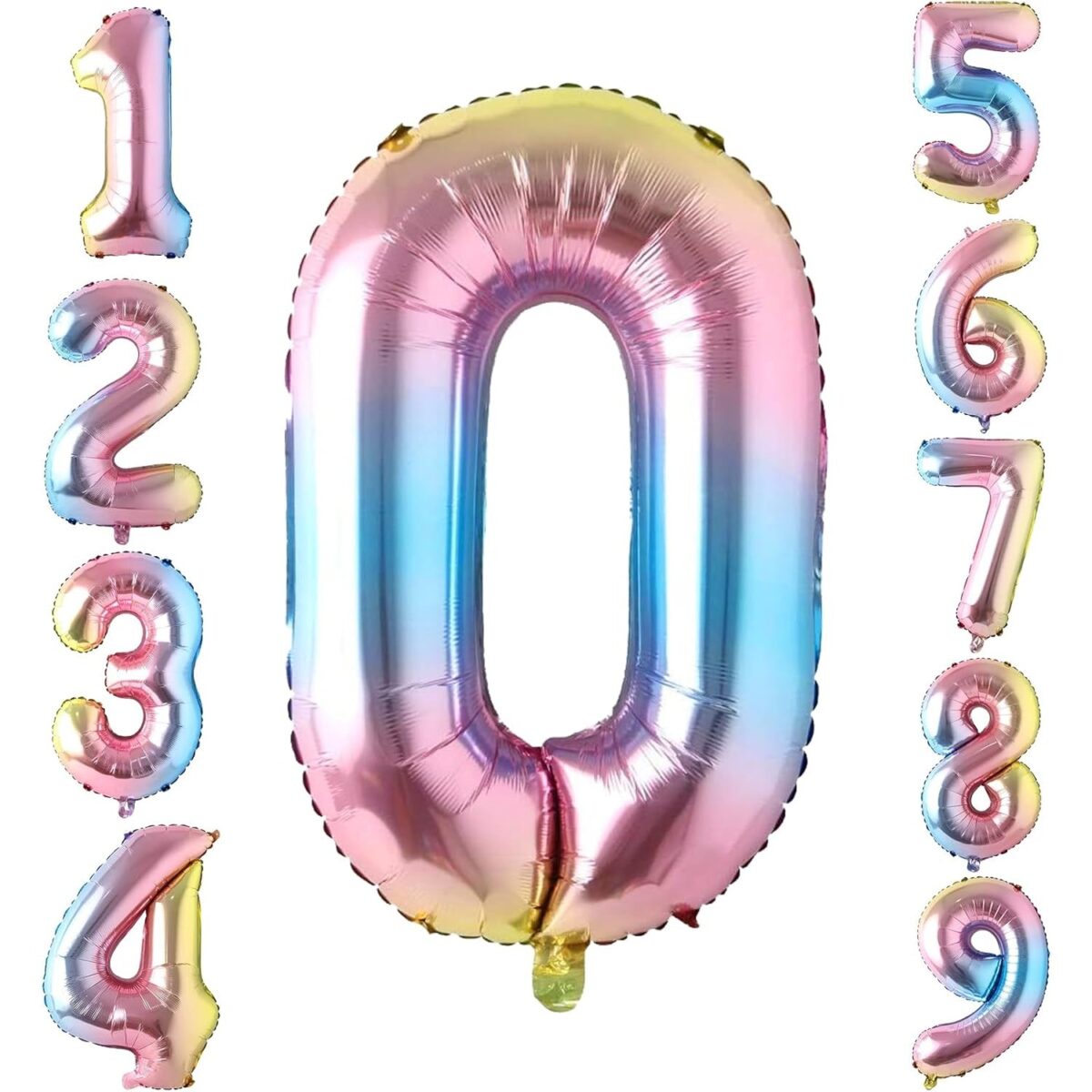 Balon din Folie Metalizata Embo, Figurina Cifra, Tema Aniversare 40 cm, Ambalaj Individual, Pai inclus, Umflare cu Aer sau Heliu, Multicolor, Cifra 0 - imagine 5