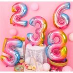 Balon din Folie Metalizata Embo, Figurina Cifra, Tema Aniversare 40 cm, Ambalaj Individual, Pai inclus, Umflare cu Aer sau Heliu, Multicolor, Cifra 5 - imagine 5