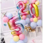 Balon din Folie Metalizata Embo, Figurina Cifra, Tema Aniversare 40 cm, Ambalaj Individual, Pai inclus, Umflare cu Aer sau Heliu, Multicolor, Cifra 5 - imagine 6