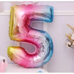 Balon din Folie Metalizata Embo, Figurina Cifra, Tema Aniversare 40 cm, Ambalaj Individual, Pai inclus, Umflare cu Aer sau Heliu, Multicolor, Cifra 5 - imagine 7