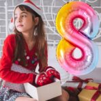 Balon din Folie Metalizata Embo, Figurina Cifra, Tema Aniversare 40 cm, Ambalaj Individual, Pai inclus, Umflare cu Aer sau Heliu, Multicolor, Cifra 8 - imagine 2