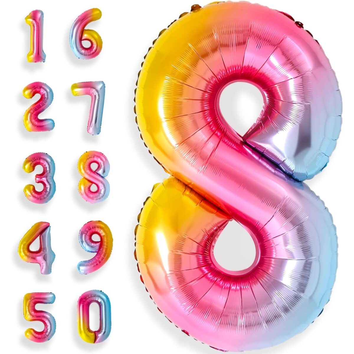 Balon din Folie Metalizata Embo, Figurina Cifra, Tema Aniversare 40 cm, Ambalaj Individual, Pai inclus, Umflare cu Aer sau Heliu, Multicolor, Cifra 8 - imagine 4