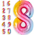 Balon din Folie Metalizata Embo, Figurina Cifra, Tema Aniversare 40 cm, Ambalaj Individual, Pai inclus, Umflare cu Aer sau Heliu, Multicolor, Cifra 8 - imagine 4