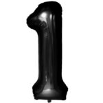 Balon din Folie Metalizata Embo, Figurina Cifra, Tema Aniversare 40 cm, Ambalaj Individual, Pai inclus, Umflare cu Aer sau Heliu, Negru, Cifra 1