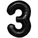 Balon din Folie Metalizata Embo, Figurina Cifra, Tema Aniversare 40 cm, Ambalaj Individual, Pai inclus, Umflare cu Aer sau Heliu, Negru, Cifra 3