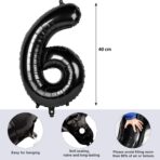 Balon din Folie Metalizata Embo, Figurina Cifra, Tema Aniversare 40 cm, Ambalaj Individual, Pai inclus, Umflare cu Aer sau Heliu, Negru, Cifra 6 - imagine 2
