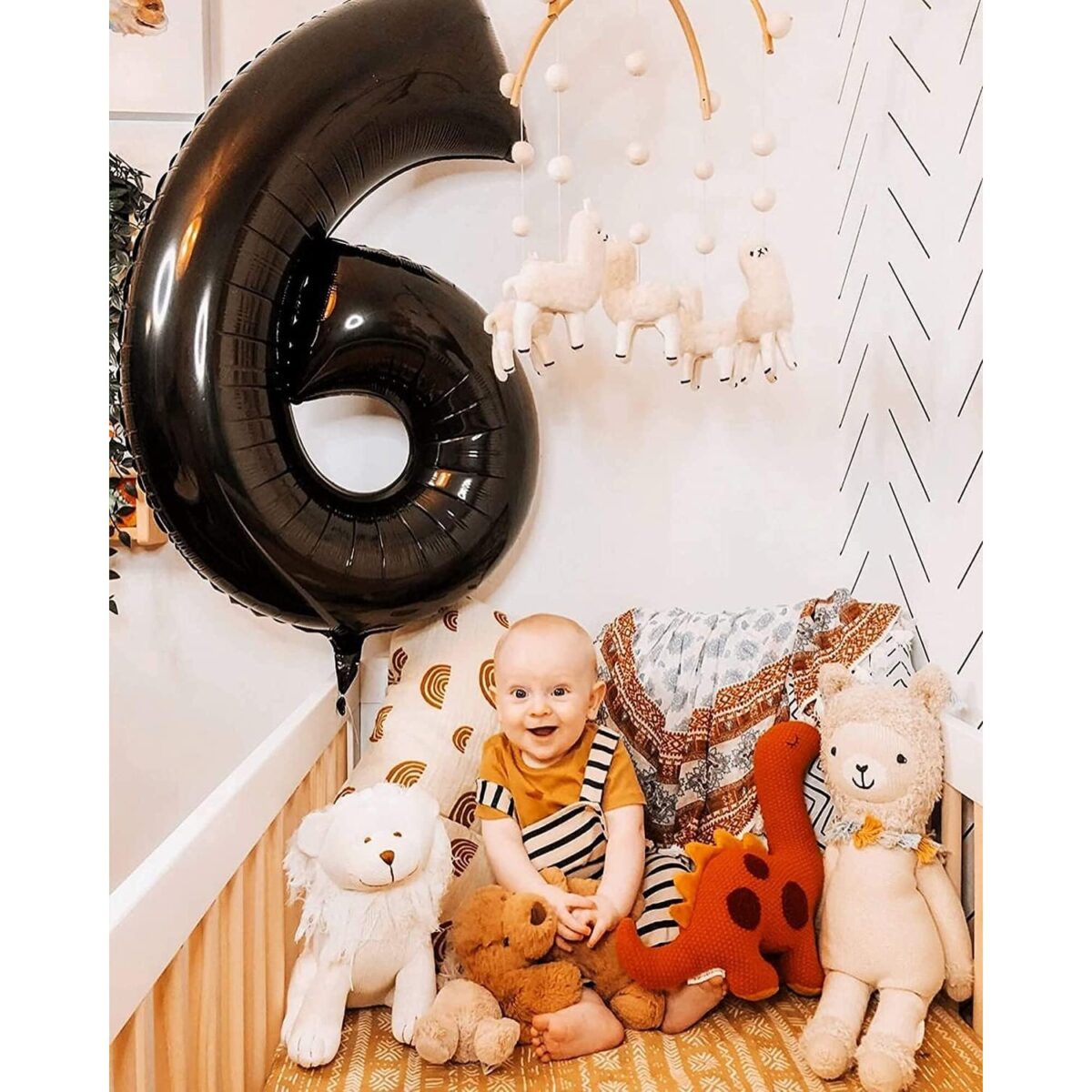 Balon din Folie Metalizata Embo, Figurina Cifra, Tema Aniversare 40 cm, Ambalaj Individual, Pai inclus, Umflare cu Aer sau Heliu, Negru, Cifra 6 - imagine 3