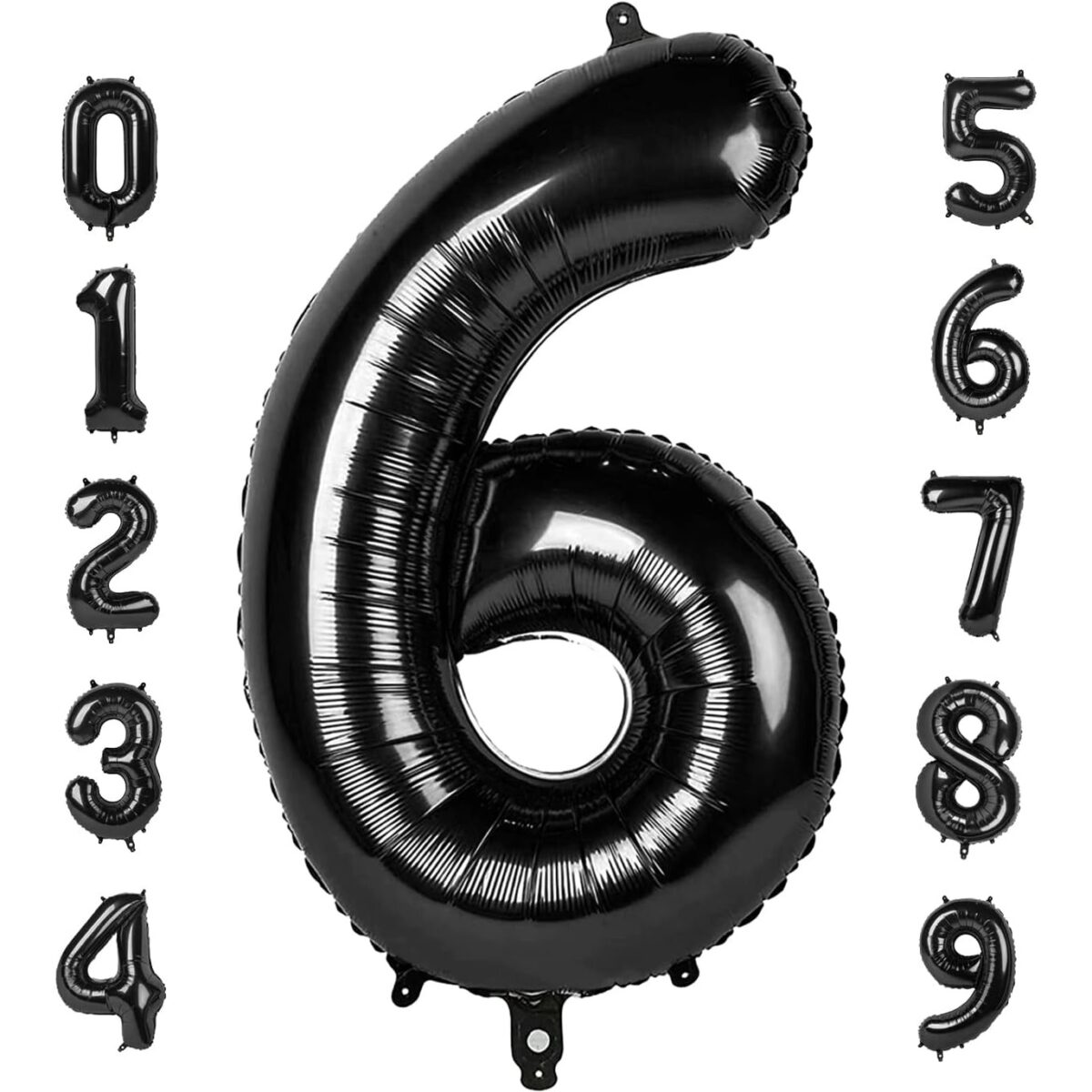 Balon din Folie Metalizata Embo, Figurina Cifra, Tema Aniversare 40 cm, Ambalaj Individual, Pai inclus, Umflare cu Aer sau Heliu, Negru, Cifra 6 - imagine 5