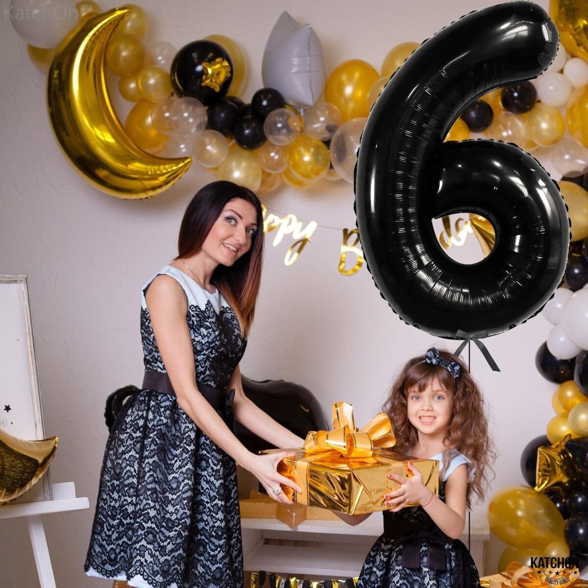 Balon din Folie Metalizata Embo, Figurina Cifra, Tema Aniversare 40 cm, Ambalaj Individual, Pai inclus, Umflare cu Aer sau Heliu, Negru, Cifra 6 - imagine 6