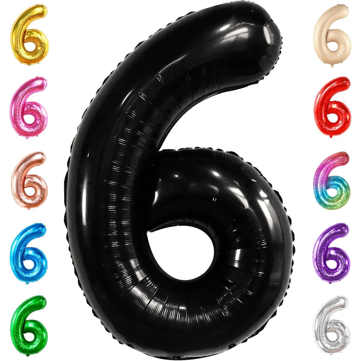 Balon din Folie Metalizata Embo, Figurina Cifra, Tema Aniversare 40 cm, Ambalaj Individual, Pai inclus, Umflare cu Aer sau Heliu, Negru, Cifra 6 - imagine 7