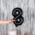 Balon din Folie Metalizata Embo, Figurina Cifra, Tema Aniversare 40 cm, Ambalaj Individual, Pai inclus, Umflare cu Aer sau Heliu, Negru, Cifra 8 - imagine 3