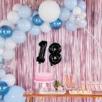 Balon din Folie Metalizata Embo, Figurina Cifra, Tema Aniversare 40 cm, Ambalaj Individual, Pai inclus, Umflare cu Aer sau Heliu, Negru, Cifra 8 - imagine 4