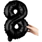 Balon din Folie Metalizata Embo, Figurina Cifra, Tema Aniversare 40 cm, Ambalaj Individual, Pai inclus, Umflare cu Aer sau Heliu, Negru, Cifra 8 - imagine 6
