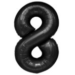 Balon din Folie Metalizata Embo, Figurina Cifra, Tema Aniversare 40 cm, Ambalaj Individual, Pai inclus, Umflare cu Aer sau Heliu, Negru, Cifra 8