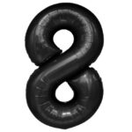 Balon din Folie Metalizata Embo, Figurina Cifra, Tema Aniversare 40 cm, Ambalaj Individual, Pai inclus, Umflare cu Aer sau Heliu, Negru, Cifra 8
