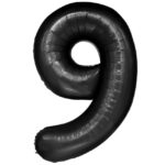 Balon din Folie Metalizata Embo, Figurina Cifra, Tema Aniversare 40 cm, Ambalaj Individual, Pai inclus, Umflare cu Aer sau Heliu, Negru, Cifra 9