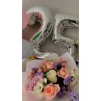 Balon din Folie Metalizata Embo, Figurina Cifra, Tema Aniversare 40 cm, Ambalaj Individual, Pai inclus, Umflare cu Aer sau Heliu, Argintiu, Cifra 5 - imagine 3