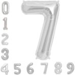 Balon din Folie Metalizata Embo, Figurina Cifra, Tema Aniversare 40 cm, Ambalaj Individual, Pai inclus, Umflare cu Aer sau Heliu, Argintiu, Cifra 7 - imagine 7