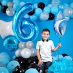 Balon din Folie Metalizata Embo, Figurina Cifra, Tema Aniversare 80 cm, Ambalaj Individual, Pai inclus, Umflare cu Aer sau Heliu, Albastru, Cifra 6 - imagine 2