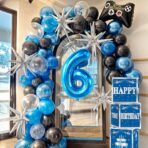Balon din Folie Metalizata Embo, Figurina Cifra, Tema Aniversare 80 cm, Ambalaj Individual, Pai inclus, Umflare cu Aer sau Heliu, Albastru, Cifra 6 - imagine 3
