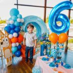 Balon din Folie Metalizata Embo, Figurina Cifra, Tema Aniversare 80 cm, Ambalaj Individual, Pai inclus, Umflare cu Aer sau Heliu, Albastru, Cifra 6 - imagine 6