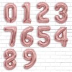 Balon din Folie Metalizata Embo, Figurina Cifra, Tema Aniversare 80 cm, Ambalaj Individual, Pai inclus, Umflare cu Aer sau Heliu, Rose, Cifra 2 - imagine 4