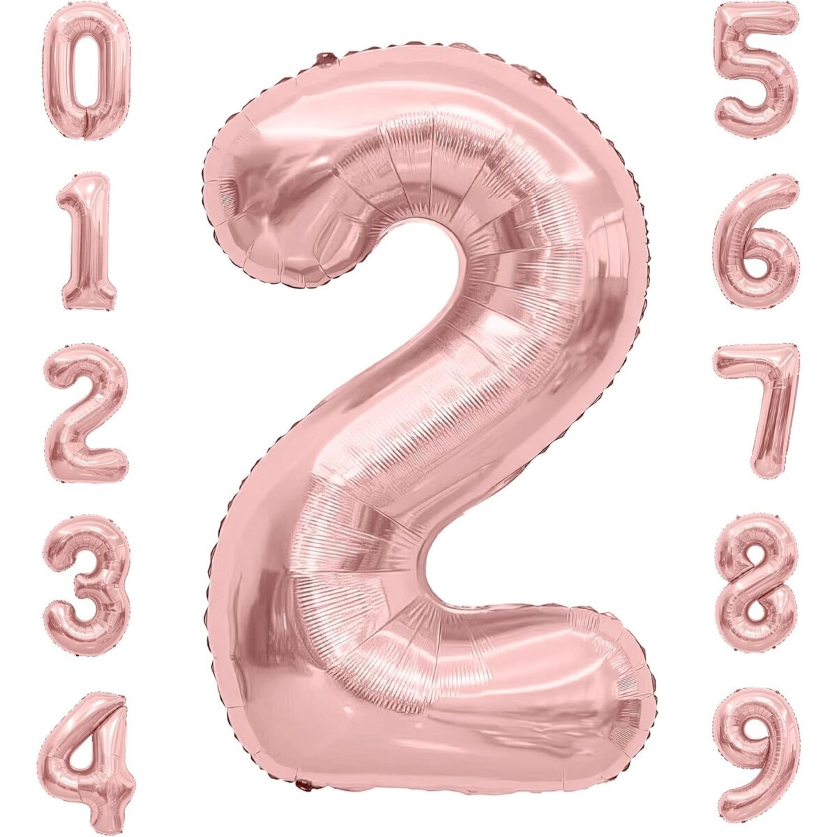 Balon din Folie Metalizata Embo, Figurina Cifra, Tema Aniversare 80 cm, Ambalaj Individual, Pai inclus, Umflare cu Aer sau Heliu, Rose, Cifra 2 - imagine 5