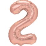 Balon din Folie Metalizata Embo, Figurina Cifra, Tema Aniversare 80 cm, Ambalaj Individual, Pai inclus, Umflare cu Aer sau Heliu, Rose, Cifra 2