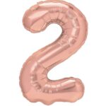 Balon din Folie Metalizata Embo, Figurina Cifra, Tema Aniversare 80 cm, Ambalaj Individual, Pai inclus, Umflare cu Aer sau Heliu, Rose, Cifra 2