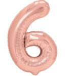 Balon din Folie Metalizata Embo, Figurina Cifra, Tema Aniversare 80 cm, Ambalaj Individual, Pai inclus, Umflare cu Aer sau Heliu, Rose, Cifra 6