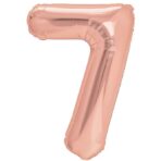 Balon din Folie Metalizata Embo, Figurina Cifra, Tema Aniversare 80 cm, Ambalaj Individual, Pai inclus, Umflare cu Aer sau Heliu, Rose, Cifra 7