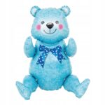 Balon din Folie Metalizata, Embo, Figurina Animalute, Model Ursulet Asezat, Tematica Aniversare, 44x82.5 cm, Ambalaj Individual, Pai Inclus, Umflare cu Aer sau Heliu, Albastru