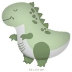 Balon din Folie Metalizata, Embo, Figurina Animata, Model Dinozaur, 55 x 54 cm, Ambalaj Individual, Pai Inclus, Umflare cu Aer sau Heliu, Verde - imagine 2