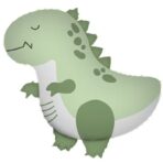 Balon din Folie Metalizata, Embo, Figurina Animata, Model Dinozaur, 55 x 54 cm, Ambalaj Individual, Pai Inclus, Umflare cu Aer sau Heliu, Verde