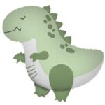 Balon din Folie Metalizata, Embo, Figurina Animata, Model Dinozaur, 55 x 54 cm, Ambalaj Individual, Pai Inclus, Umflare cu Aer sau Heliu, Verde