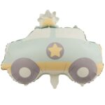 Balon din Folie Metalizata, Embo, Figurina Animata, Model Masina de Politie, 56 x 50 cm, Ambalaj Individual, Pai Inclus, Umflare cu Aer sau Heliu, Albastru