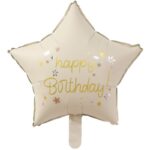 Balon din Folie Metalizata, Embo, Figurina Animata, Model Stea, 45 cm, Ambalaj Individual, Pai Inclus, Umflare cu Aer sau Heliu, Bej