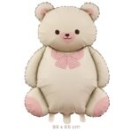 Balon din Folie Metalizata, Embo, Figurina Animata, Model Ursulet, 89 x 65 cm, Ambalaj Individual, Pai Inclus, Umflare cu Aer sau Heliu, Bej Sampanie - imagine 2