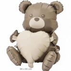 Balon din Folie Metalizata, Embo, Figurina Animata, Model Ursulet cu Inima, 65 x 65 cm, Ambalaj Individual, Pai Inclus, Umflare cu Aer sau Heliu, Maro - imagine 2