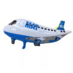 Balon din Folie Metalizata, Embo, Figurina Avion, Tema Aeronava, 44x82.5 cm, Ambalaj Individual, Pai Inclus, Umflare cu Aer sau Heliu, Alb - imagine 2