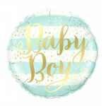Balon din Folie Metalizata, Embo, Figurina Cerc, Model Baby Boy, Tematica Gender Reveal, 45 cm, Ambalaj Individual, Pai Inclus, Umflare cu Aer sau Heliu, Albastru