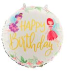 Balon din Folie Metalizata, Embo, Figurina Cerc, Model Happy Birthday cu Zane, Tematica Aniversare, 45 cm, Ambalaj Individual, Pai Inclus, Umflare cu Aer sau Heliu, Multicolor