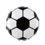 Balon din Folie Metalizata, Embo, Figurina Cerc, Model Minge de Fotbal, Tematica Sport, 45 cm, Ambalaj Individual, Pai Inclus, Umflare cu Aer sau Heliu, Alb-Negru - imagine 3