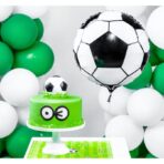 Balon din Folie Metalizata, Embo, Figurina Cerc, Model Minge de Fotbal, Tematica Sport, 45 cm, Ambalaj Individual, Pai Inclus, Umflare cu Aer sau Heliu, Alb-Negru - imagine 4