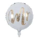 Balon din Folie Metalizata, Embo, Figurina Cerc, Model MR, Tematica Nunta, 45 cm, Ambalaj Individual, Pai Inclus, Umflare cu Aer sau Heliu, Alb