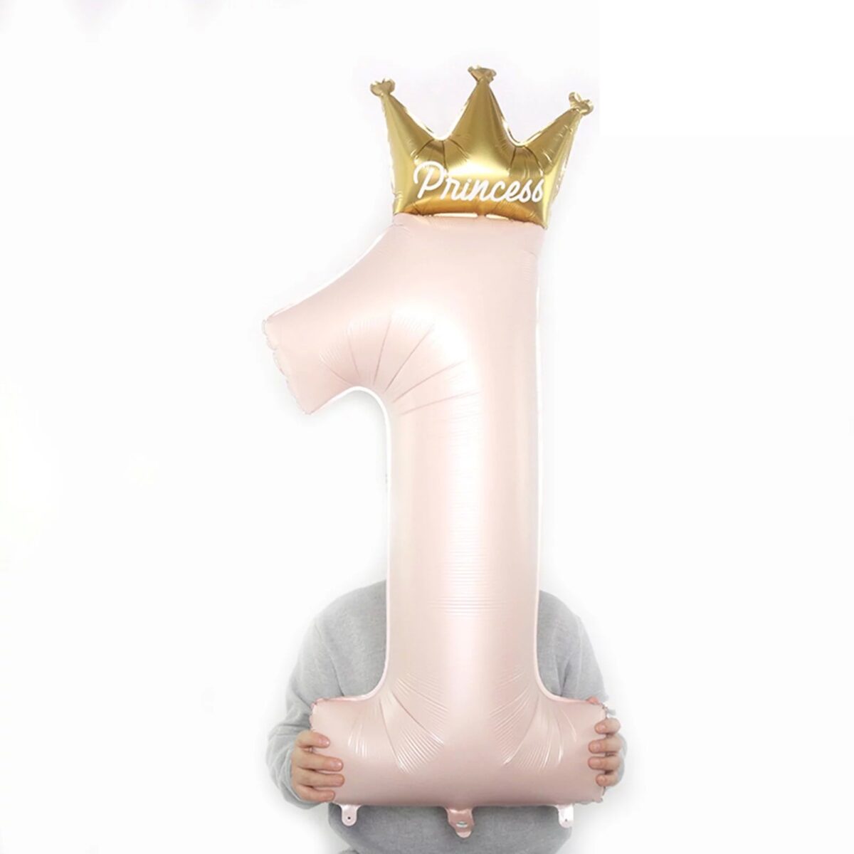 Balon din Folie Metalizata, Embo, Figurina Cifra 1, Model Coroana Printesa, 91 cm, Ambalaj Individual, Pai inclus, Umflare cu Aer sau Heliu, Roz - imagine 2