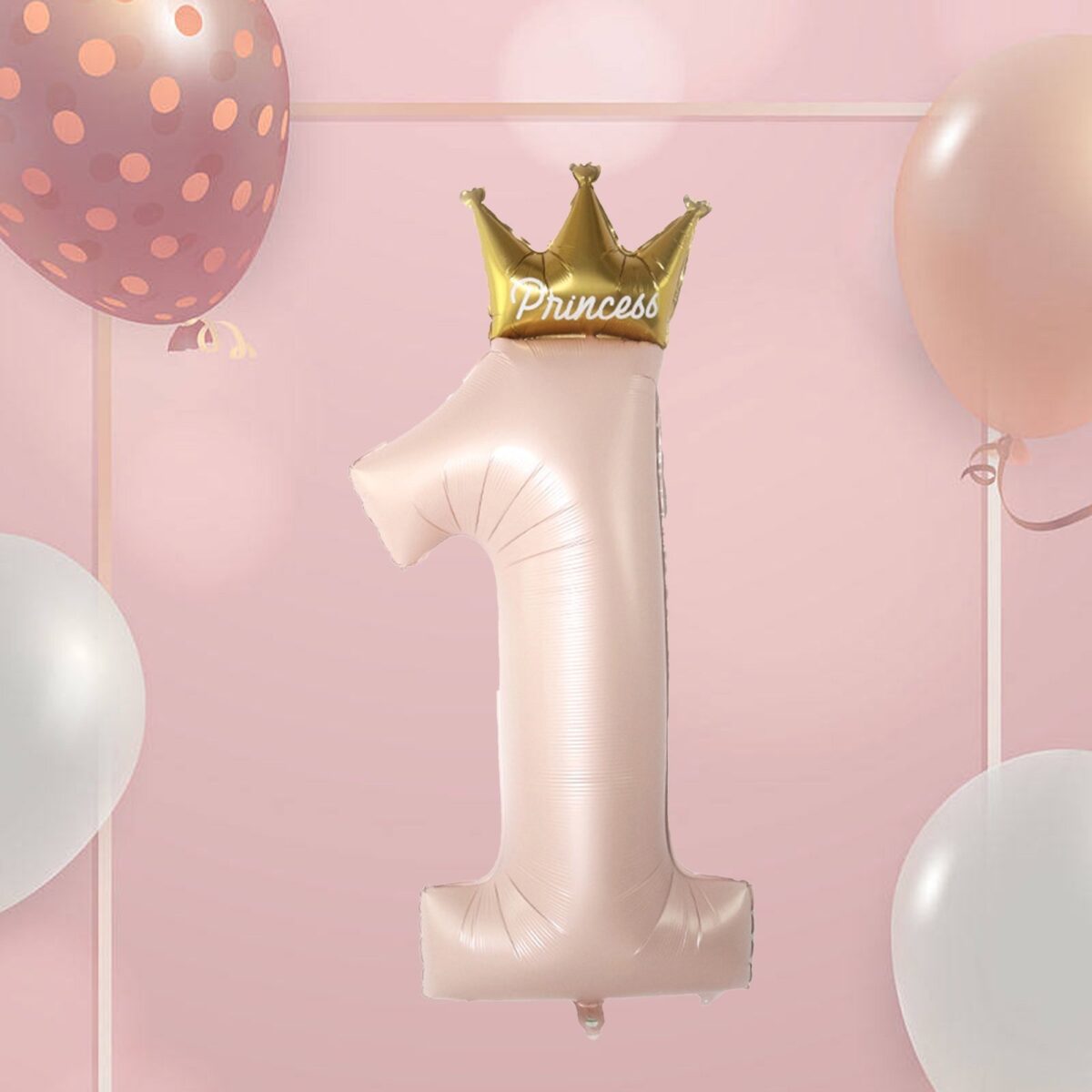 Balon din Folie Metalizata, Embo, Figurina Cifra 1, Model Coroana Printesa, 91 cm, Ambalaj Individual, Pai inclus, Umflare cu Aer sau Heliu, Roz - imagine 3