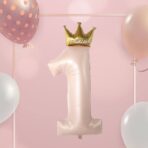 Balon din Folie Metalizata, Embo, Figurina Cifra 1, Model Coroana Printesa, 91 cm, Ambalaj Individual, Pai inclus, Umflare cu Aer sau Heliu, Roz - imagine 3