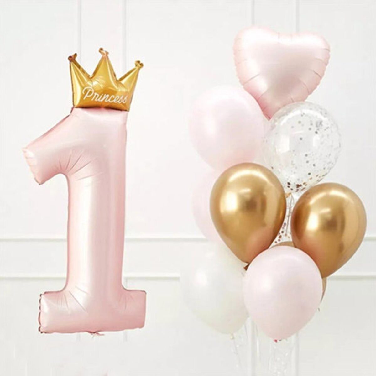 Balon din Folie Metalizata, Embo, Figurina Cifra 1, Model Coroana Printesa, 91 cm, Ambalaj Individual, Pai inclus, Umflare cu Aer sau Heliu, Roz - imagine 4